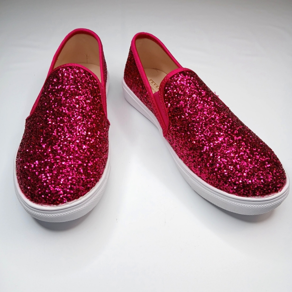 Fever Sole Slip On Pink Glitter Gold Sneakers Size 7.5